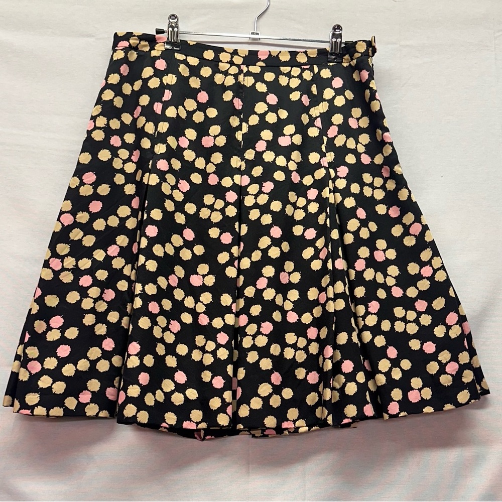 J. Crew 100% silk Black Skirt with Pink and Cream Dots size 8